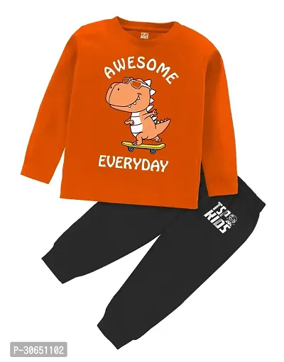 Stylish Orange Printed Cotton T-Shirts with Trousers For Boys-thumb0