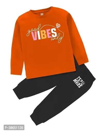 Stylish Orange Printed Cotton T-Shirts with Trousers For Boys-thumb0