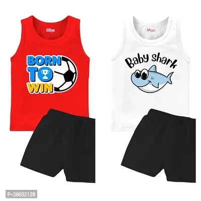 Stylish Multicoloured Cotton Printed T-Shirts With Shorts For Kids Combo Of 2