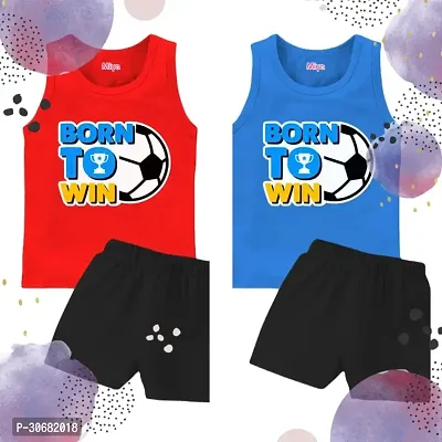 Stylish Multicoloured Cotton Printed T-Shirts With Shorts For Kids Combo Of 2-thumb0