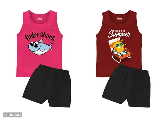 Fabulous Cotton Printed T-Shirts With Shorts For Boys Pack Of 2