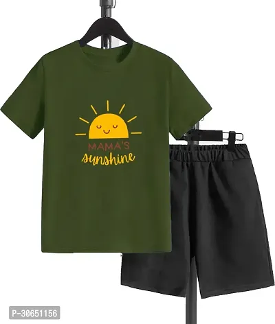 Stylish Green Printed Cotton T-Shirts with Shorts For Boys-thumb0