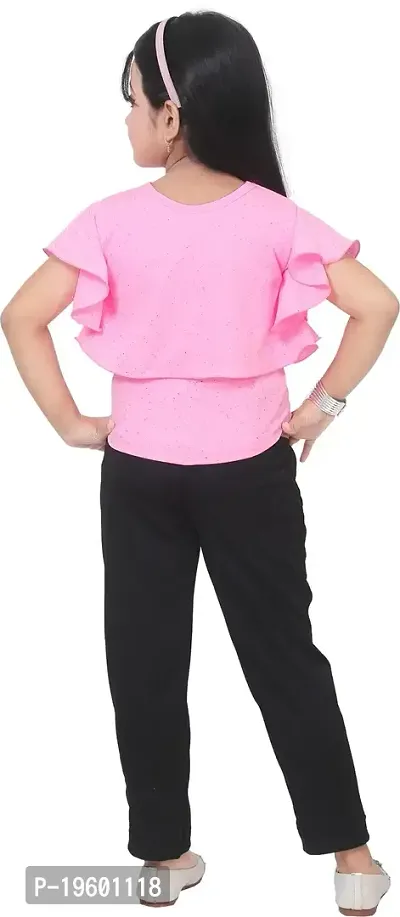 Pink Cotton Blend Embellished Top With Bottom Set For Girls-thumb3