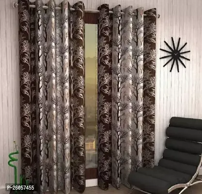 Stylish Brown Tissue Printed Door Curtains-thumb0