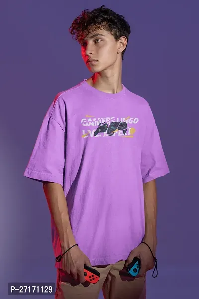 Reliable Purple Cotton Blend Printed Round Neck Tees For Men