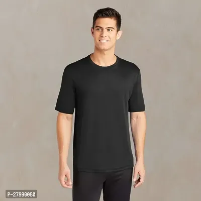 Stylish Black Silk Solid Round Neck  Half Sleeve T-Shirt For Men