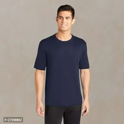 Stylish Navy Blue Silk Solid Round Neck  Half Sleeve T-Shirt For Men