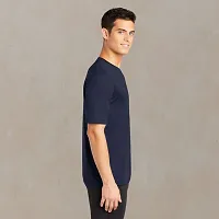 Stylish Navy Blue Silk Solid Round Neck  Half Sleeve T-Shirt For Men-thumb2