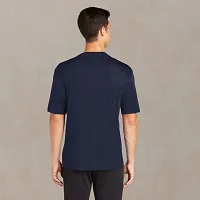 Stylish Navy Blue Silk Solid Round Neck  Half Sleeve T-Shirt For Men-thumb3