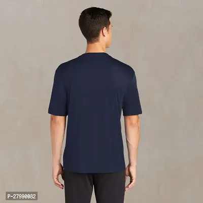 Stylish Navy Blue Silk Solid Round Neck  Half Sleeve T-Shirt For Men-thumb4