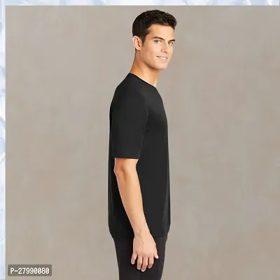 Stylish Black Silk Solid Round Neck  Half Sleeve T-Shirt For Men-thumb3