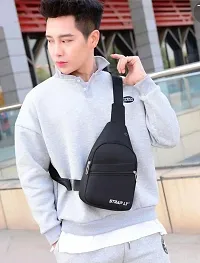 Unisex Black Fabric Solid Sling Bags-thumb3