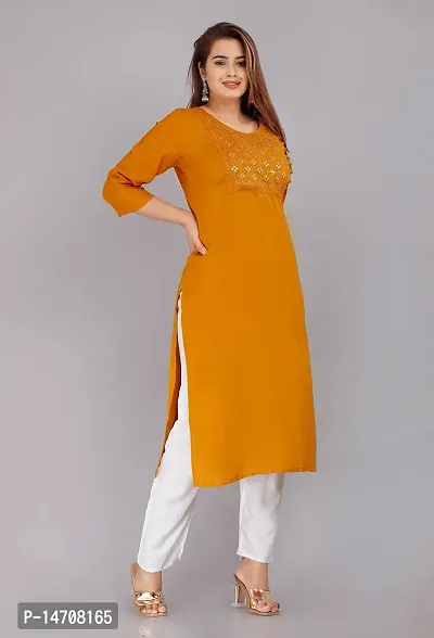 Saloni Fashion Rayon Solid Straight Kurta for Women (Orange Color)-thumb5