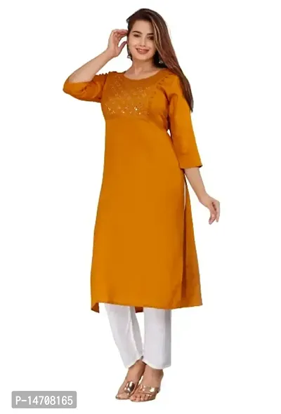 Saloni Fashion Rayon Solid Straight Kurta for Women (Orange Color)