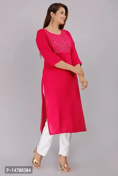 Saloni Fashion Rayon Solid Straight Kurta for Women (Red Color)-thumb4