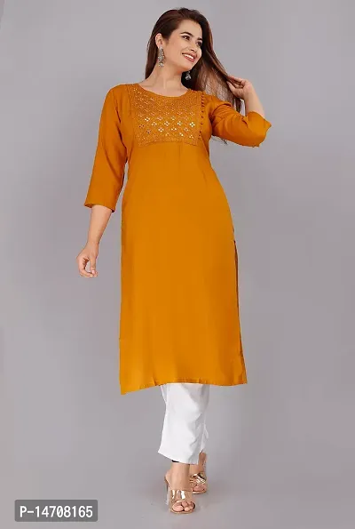 Saloni Fashion Rayon Solid Straight Kurta for Women (Orange Color)-thumb4