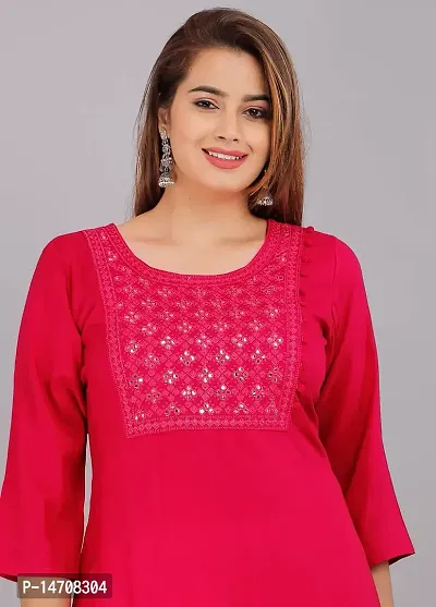 Saloni Fashion Rayon Solid Straight Kurta for Women (Red Color)-thumb3