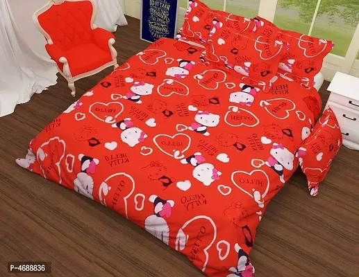 Printed Double Red Cotton   Bedsheet with 2 Pillow Covers-thumb2
