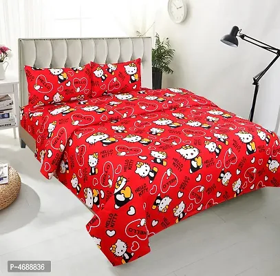 Printed Double Red Cotton   Bedsheet with 2 Pillow Covers-thumb0