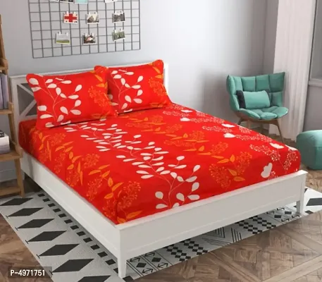 Comfortable Red Printed Microfiber Double Bedsheet with Two Pillow Covers