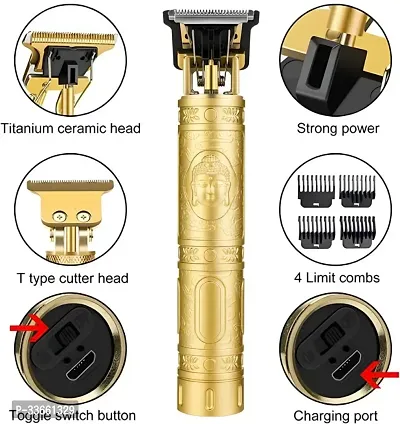 Professional T9 Rechargeable Cordless Electric Blade Beard Trimmer Hair Cut Fully Waterproof Trimmer (Gold)-thumb2