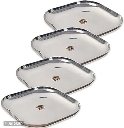 Stainless Steel Dinner Plate Set (4 pieces, 28 cm dia, Straight Deep Wall Design)