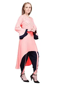 KASHEEDAFAB Women's Casual Rayon Embroidered Asymmtric Kurti With Dhoti Pant(KFS-043_Light Pink_Navy Blue)-thumb2