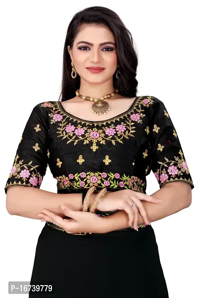 Stylish Georgette Black Embroidered Saree with Blouse piece-thumb4