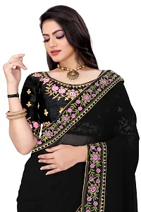 Stylish Georgette Black Embroidered Saree with Blouse piece-thumb2