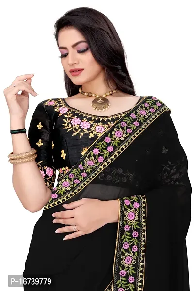 Stylish Georgette Black Embroidered Saree with Blouse piece-thumb3