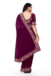 Stylish Georgette Purple Embroidered Saree with Blouse piece-thumb1