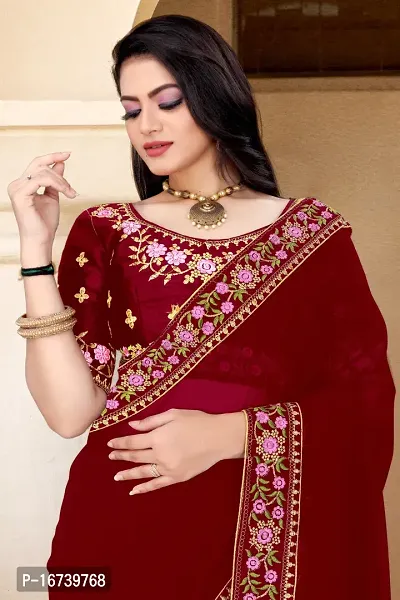 Stylish Georgette Maroon Embroidered Saree with Blouse piece-thumb3