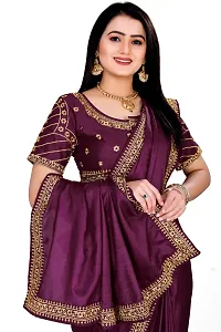 Stylish Art Silk Purple Saree With Blouse piece-thumb1