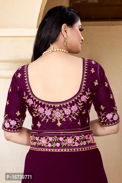 Stylish Georgette Purple Embroidered Saree with Blouse piece-thumb4