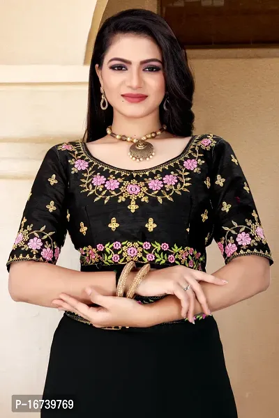 Stylish Georgette Black Embroidered Saree with Blouse piece-thumb4