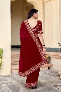 Stylish Georgette Maroon Embroidered Saree with Blouse piece-thumb1