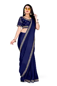 Stylish Art Silk Navy Blue Saree With Blouse piece-thumb2