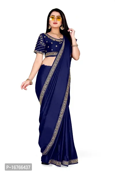 Stylish Art Silk Navy Blue Saree With Blouse piece-thumb3