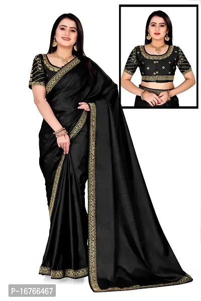 Stylish Art Silk Black Saree With Blouse piece