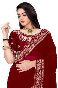 Stylish Georgette Maroon Embroidered Saree with Blouse piece-thumb2