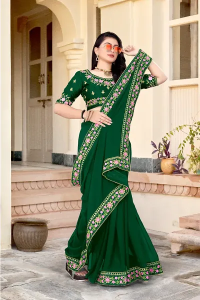 Classic Georgette Lace Work Saree without Blouse piece