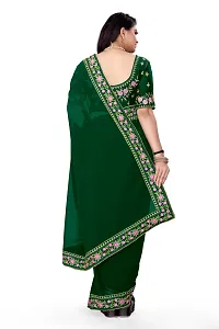 Stylish Georgette Green Embroidered Saree with Blouse piece-thumb1