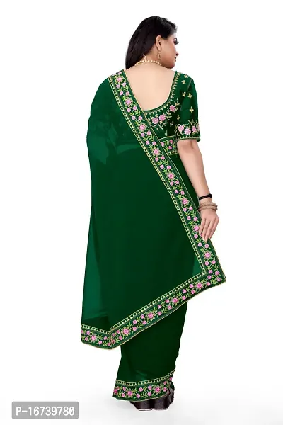 Stylish Georgette Green Embroidered Saree with Blouse piece-thumb2