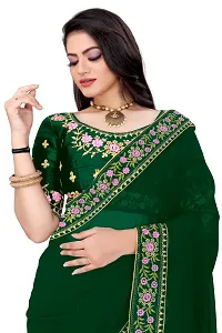 Stylish Georgette Green Embroidered Saree with Blouse piece-thumb2