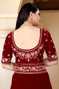 Stylish Georgette Maroon Embroidered Saree with Blouse piece-thumb3