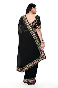 Stylish Georgette Black Embroidered Saree with Blouse piece-thumb1