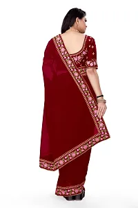 Stylish Georgette Maroon Embroidered Saree with Blouse piece-thumb1