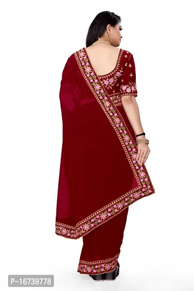 Stylish Georgette Maroon Embroidered Saree with Blouse piece-thumb2