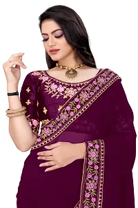 Stylish Georgette Purple Embroidered Saree with Blouse piece-thumb2