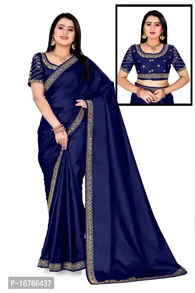 Stylish Art Silk Navy Blue Saree With Blouse piece